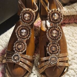 Elegant Brown Bejeweled Women's Sandals